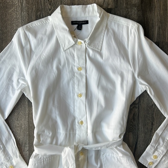 Banana Republic Dress White Cotton Poplin Midi Shirtdress Size Medium Petite - Picture 4 of 14